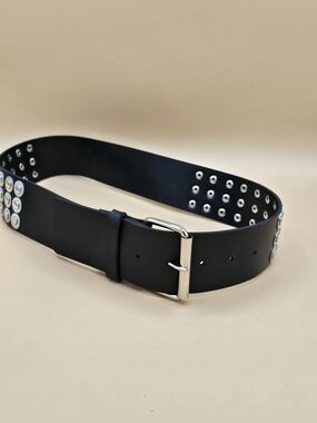 Vintage Mudd Y2K Black Studded Wide Grommet Belt - Size O
